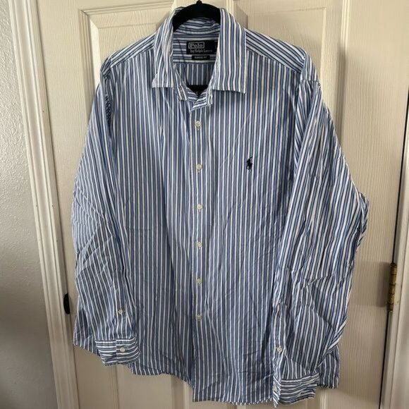 Polo by Ralph Lauren Classic Fit Blue Vertical Stripes Button Down Shirt, Sz XL - Picture 9 of 14